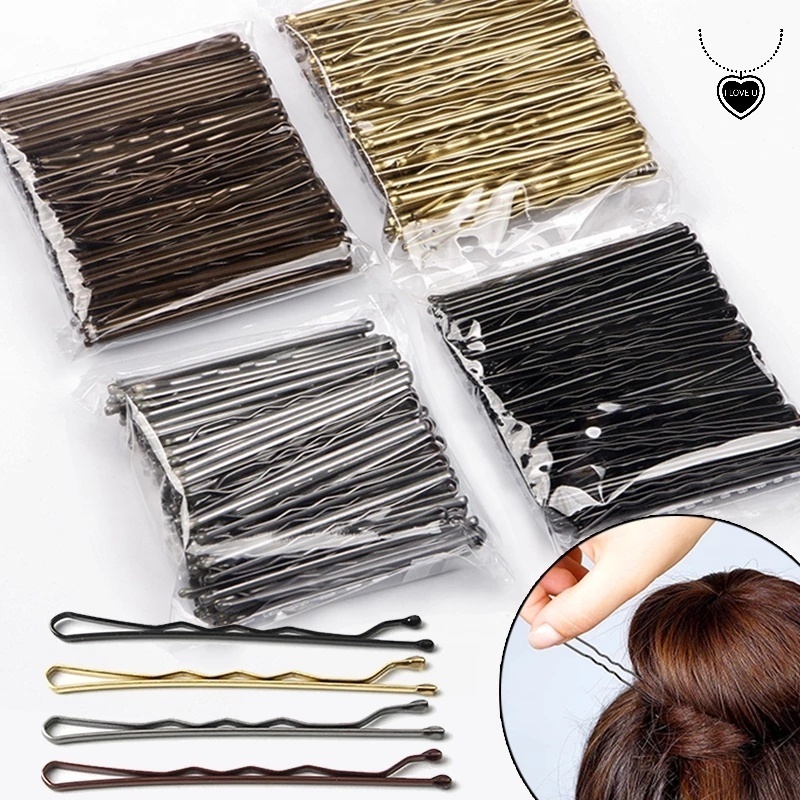 Set 50 Kẹp Tóc Mái Gợn Sóng Bằng Kim Loại Chất Lượng Cao Đơn Giản Có Hộp Đựng Cho Nữ
