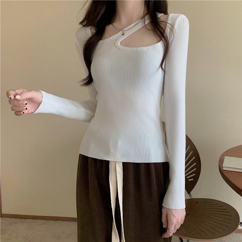 Áo Thun COZOK Dệt Kim Tay Dài Dáng Ôm Hở Xương Quai Xanh Quyến Rũ