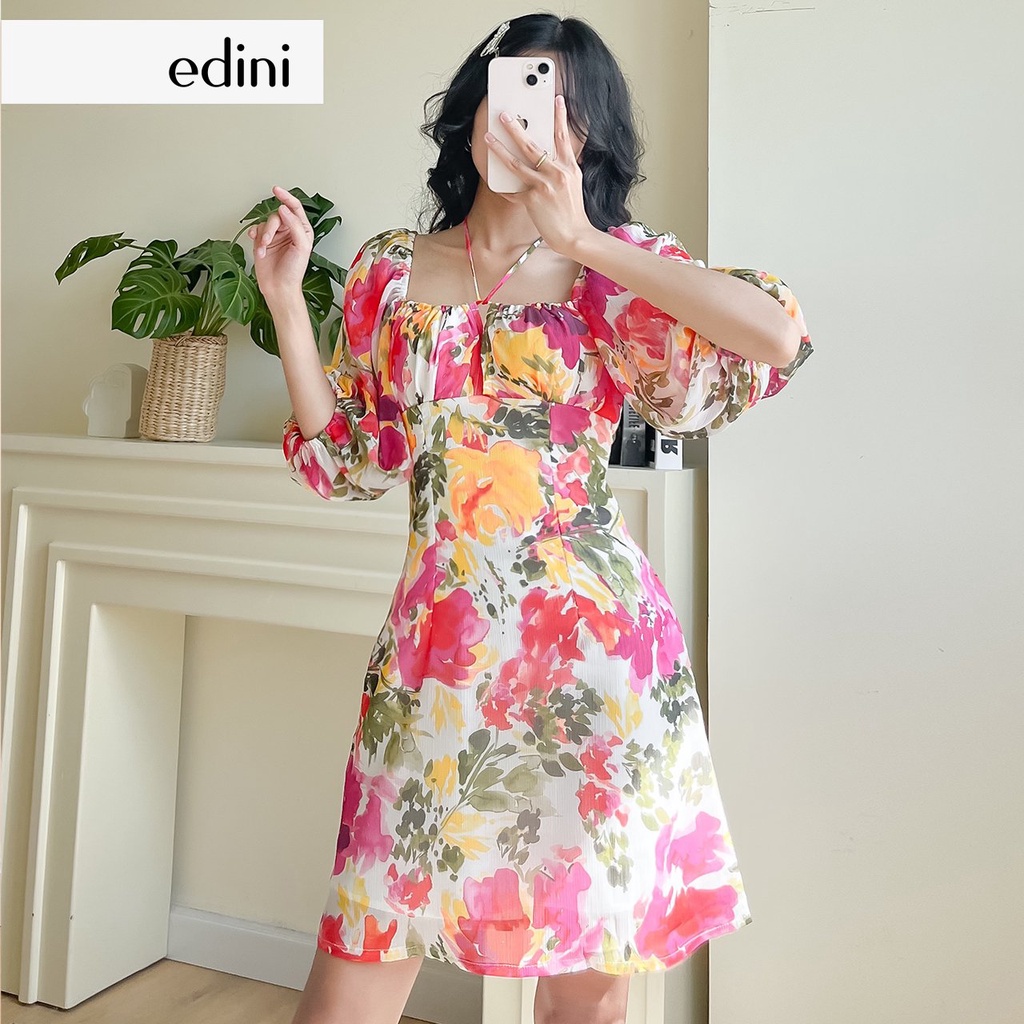 Đầm Cổ U Tay Phồng Hoạ Tiết Hoa - EDINI - D1498