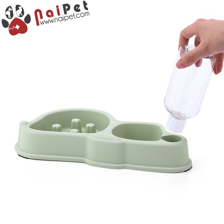 Bát Đôi Chống Ăn Nhanh Gắn Bình Cấp Nước Tự Động Fox Shape Dog Bowl BAU022