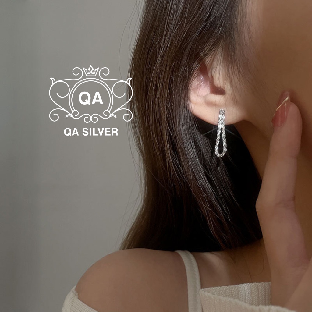 Khuyên tai bạc 925 dài tua sequin bông nữ trước sau front back S925 CHAIN QA Silver Earrings EA220801