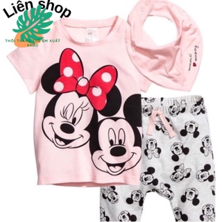 Đồ bộ thun bé gái hãng HM 3 chi tiết, đồ bộ trẻ em chất cotton, size 1-5 tuổi