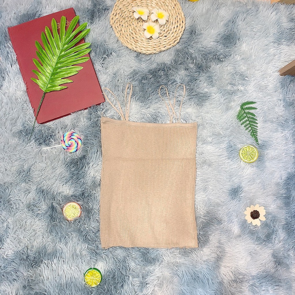 Áo 2 dây nữ sợi tròn dáng body co giãn mềm mịn len tăm mảnh mai quảng châu, Áo 2 dây nữ chất len tăm sợi bún nhiều màu | BigBuy360 - bigbuy360.vn