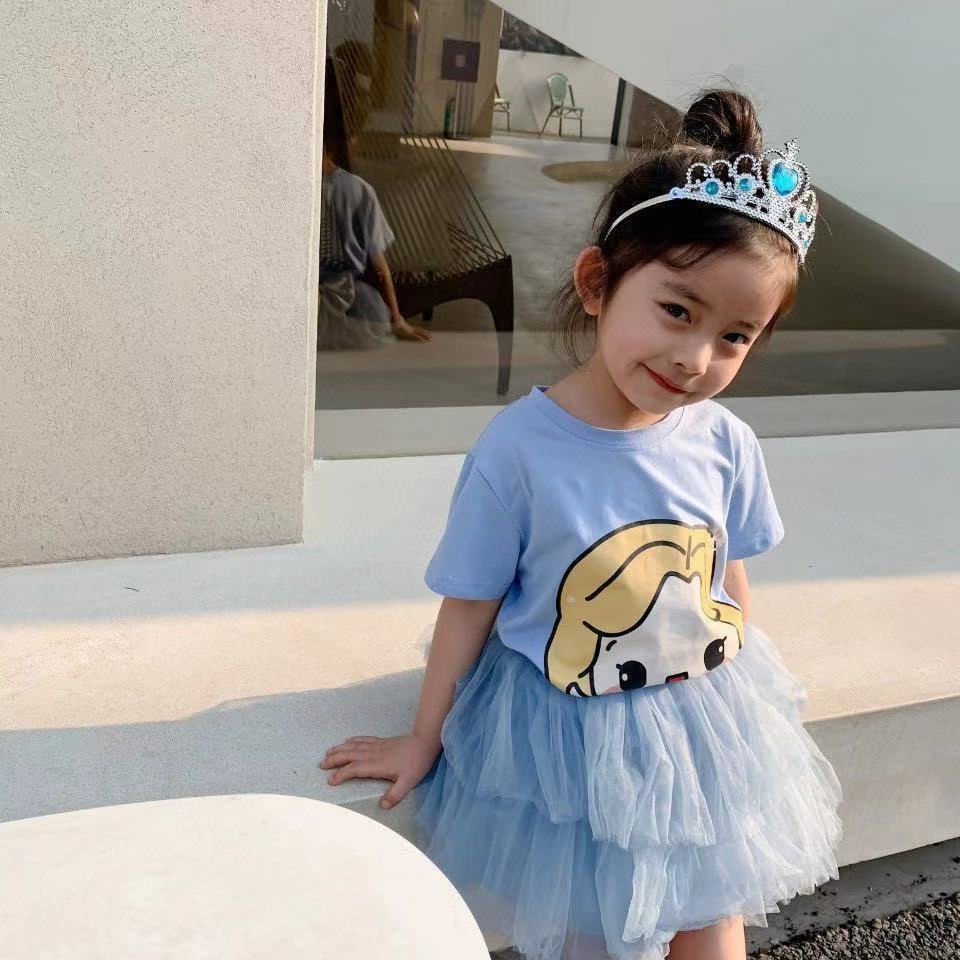 Bộ Áo Thun Tay Ngắn In Họa Tiết Hoạt Hình + Chân Váy Lưới Nơ Thời Trang Mùa Hè Hàn Quốc Dành Cho Nữ 2023