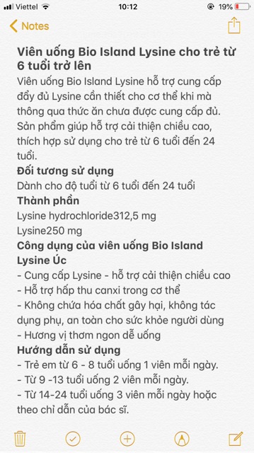 Tăng chiều cao miễn dịch Lysine Bio Island