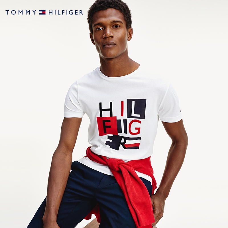 Áo Thun Cotton Tay Ngắn In Chữ Tommy HILFIGER Trẻ Trung Hợp Thời Trang Cho Nam MW0MW13361