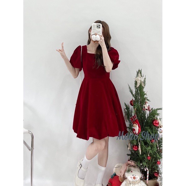 Váy Nhung Nữ, Đầm Bí Tay Bồng Cổ U Dáng Xòe Chất Nhung Cao Cấp 2 Màu Đỏ, Đen Thời Trang Sang Trọng, Thanh Lịch. | BigBuy360 - bigbuy360.vn