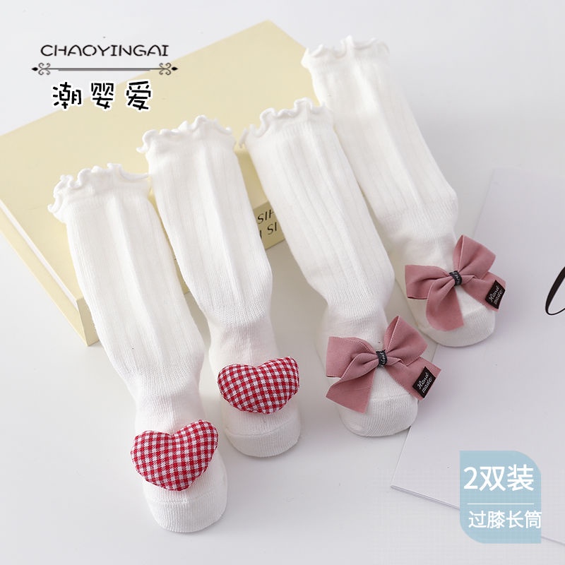 [Hàng Có Sẵn] Vớ Cotton Trơn Dài Qua Gối Đính Nơ Phong Cách Công Chúa Ngọt Ngào Cho Bé Gái