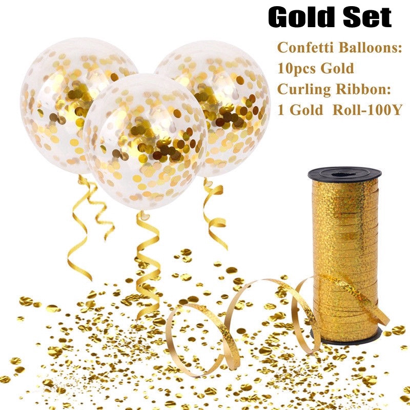 Bộ cuộn dây ruy băng + 10 bong bóng kim sa xinh xắn dành cho trang trí tiệc tùng (Có bán lẻ dây ruy băng)