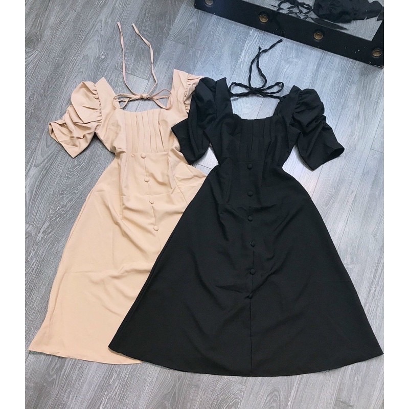 ĐẦM CỔ VUÔNG TAY PHỒNG CÚC BỌC FREESIZE