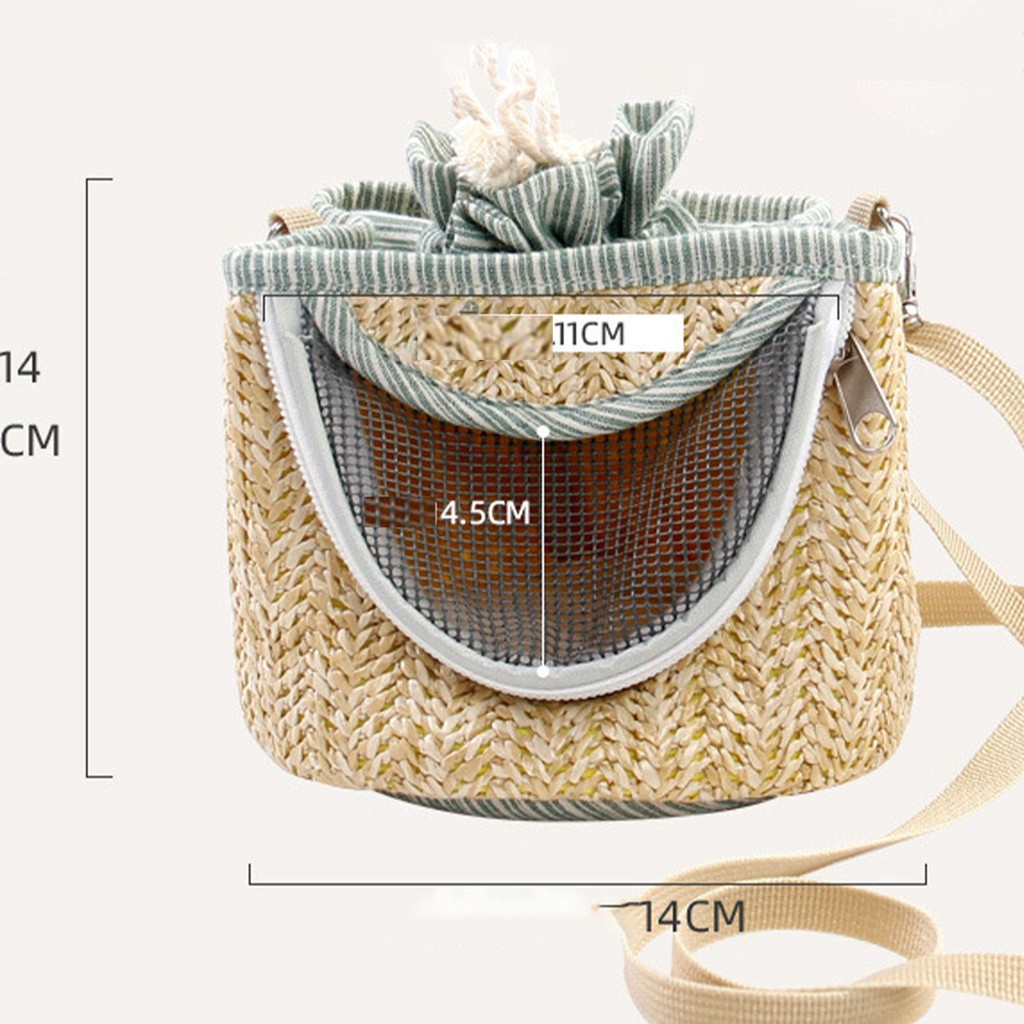 Túi Đeo Vai Bằng Rơm Phối Lưới Thoáng Khí Màu Sắc Cà Phê Cho Hamster/ Sóc/ Thú Cưng