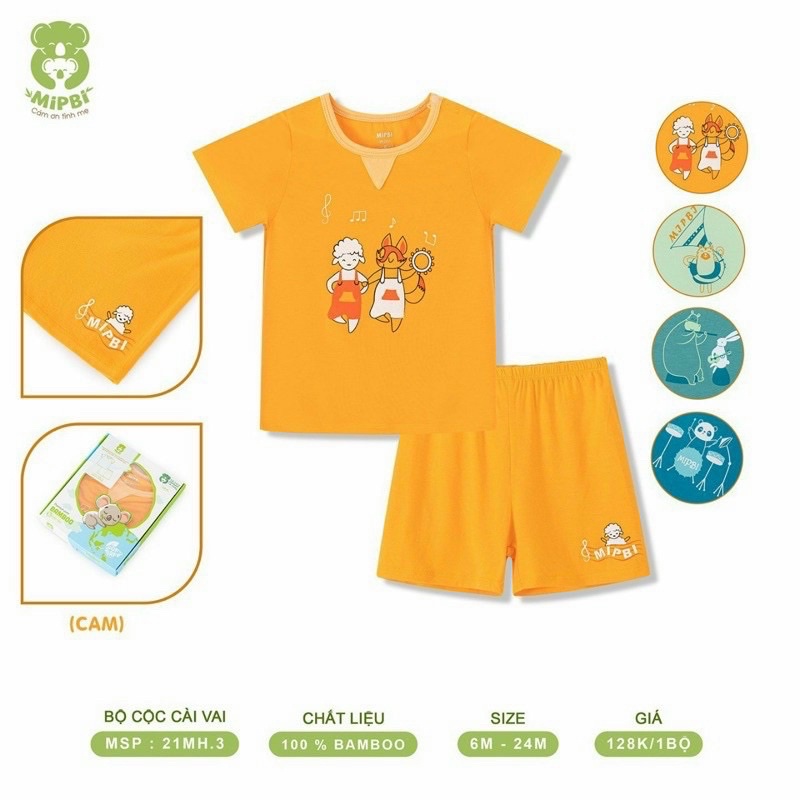 Bộ cộc tay Mipbi petit sợi tre rất mềm mịn cho bé 6m đến 2y