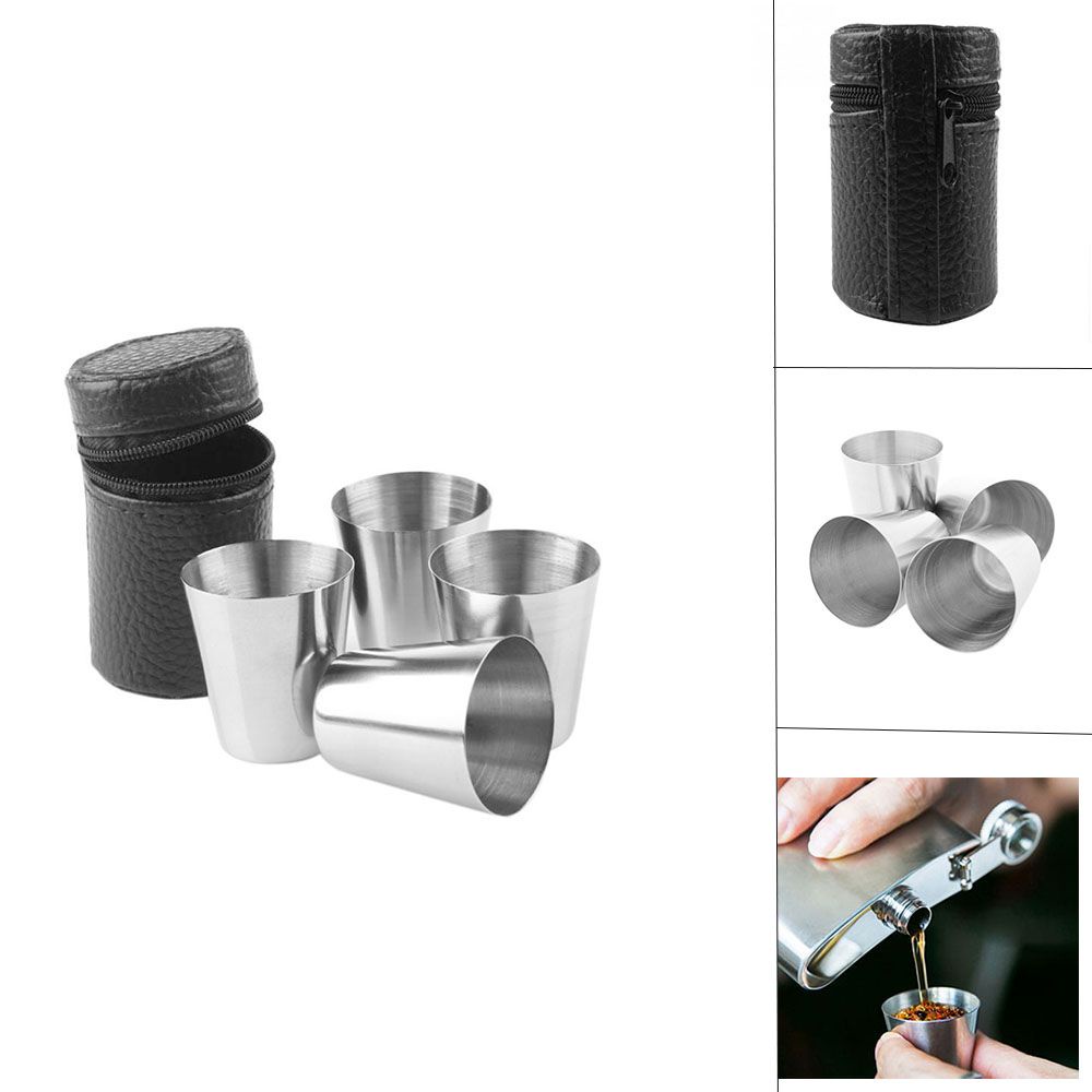 Set 4 cốc uống rượu/ bia mini inox 30ml dùng mang theo du lịch/ dã ngoại