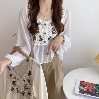 Áo kiểu đan lưới mỏng nhẹ, sexy dễ thương tay voan hàng Quảng Châu