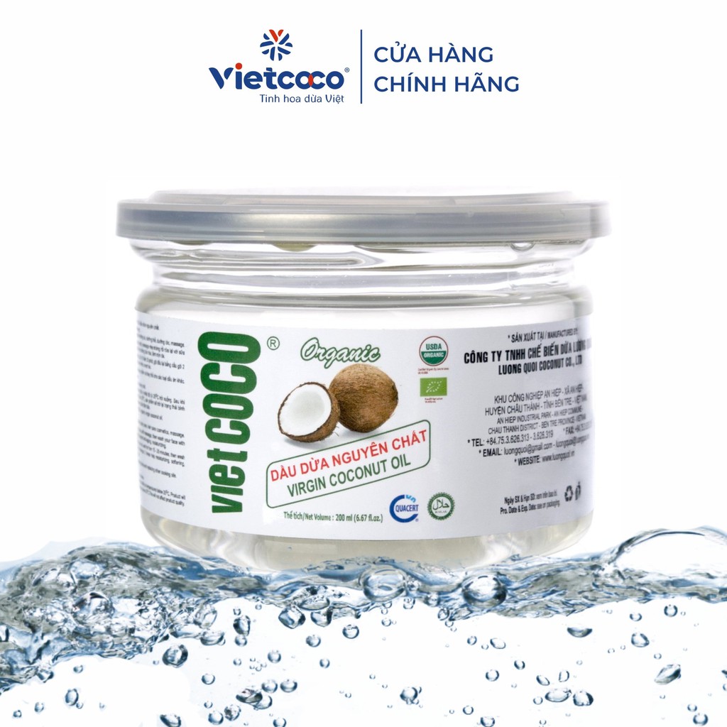 Dầu dừa nguyên chất Organic Vietcoco 200ml hũ nhựa - nắp giật