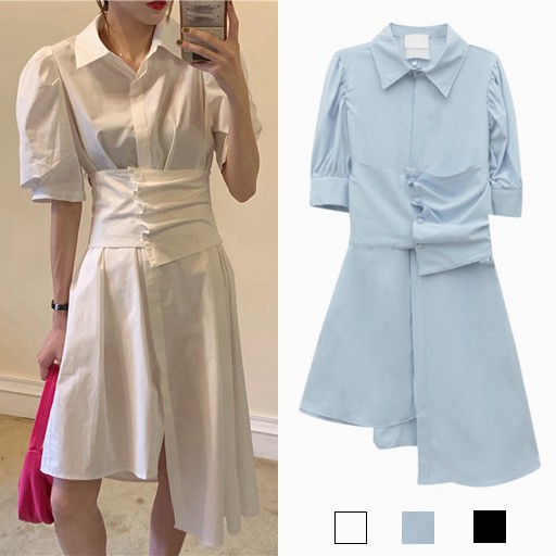 Đầm XIAOZHAINV tay phồng thiết kế lệch tà phong cách Ulzzang Hàn Quốc cho nữ có 3 màu tùy chọn | BigBuy360 - bigbuy360.vn
