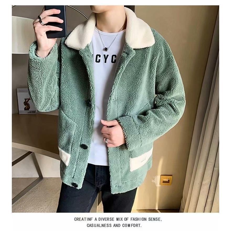 Áo Khoác Len Lông Cừu Dày Dặn Giữ Ấm Thời Trang Trẻ Trung Cho Nam