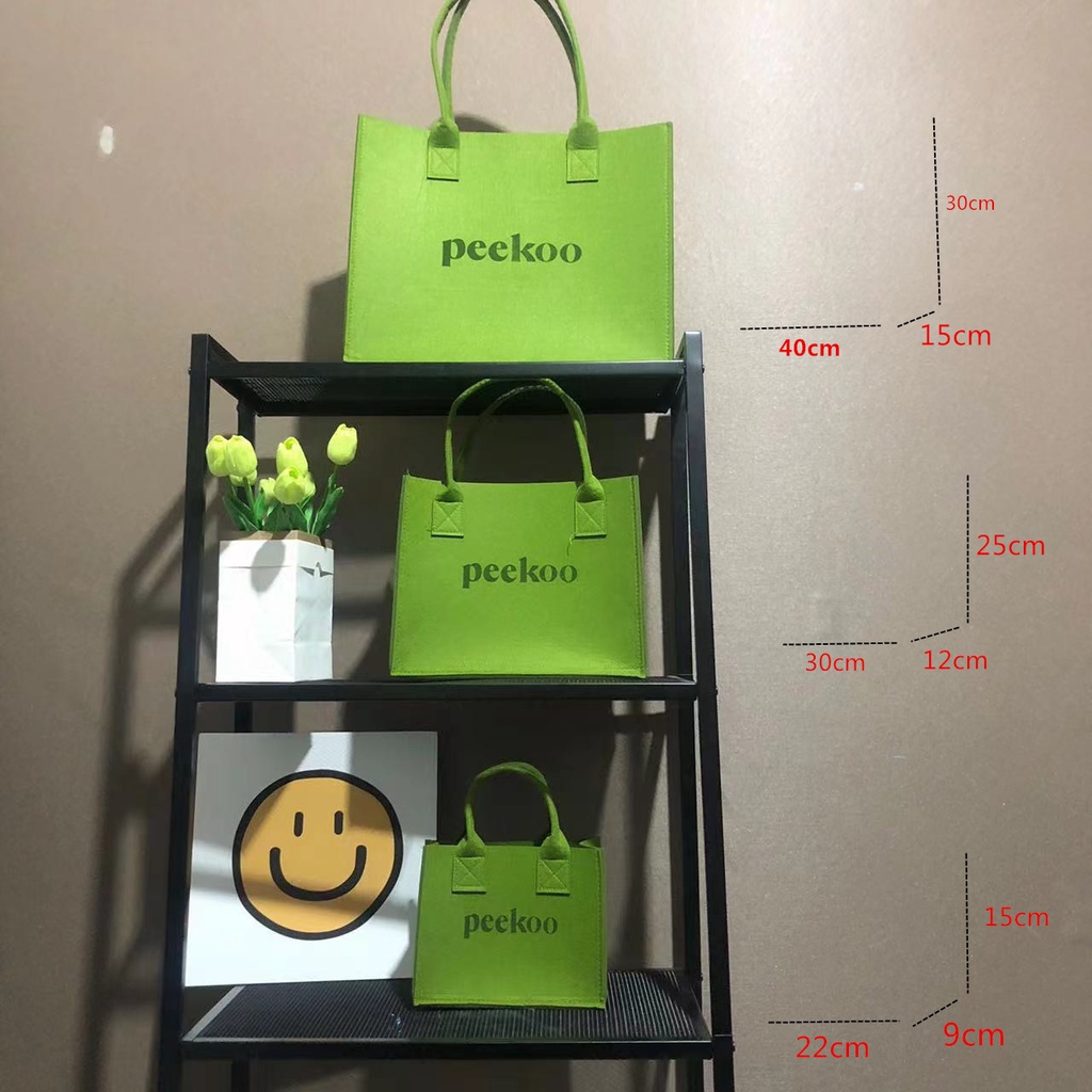 Túi xách PEEKOO màu xanh thời thượng túi tote vải nỉ in chữ đeo vai với ngăn chứa rộng dùng đi làm đi chơi