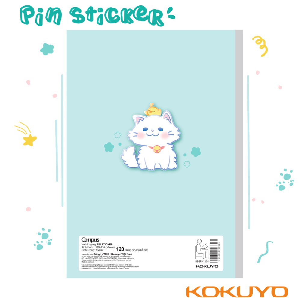 Vở KN Campus Pin Sticker 120 trang với thiết kế gáy keo đa lớp cao cấp, tạo cảm giác êm ái khi viết