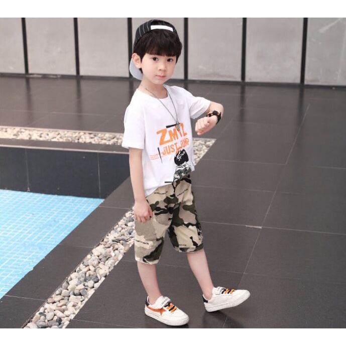 Bộ Đồ Thời Trang 2 Món Gồm Áo Thun + Quần Short Phong Cách Hàn Quốc Cho Bé Trai 2-3-4-5-6-7-8-9-10-11-12 Tuổi
