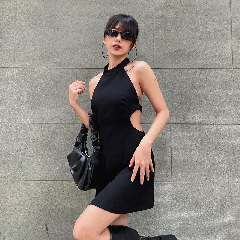 Đầm Hai Dây Màu Trơn Hở Lưng Phong Cách Đường Phố Cá Tính Cho Nữ