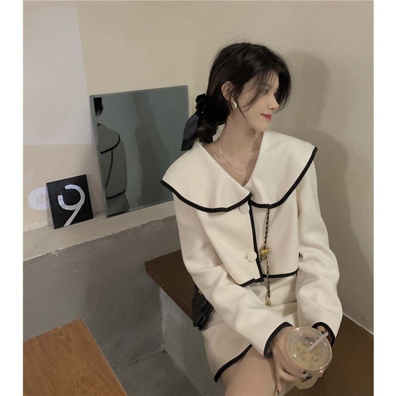 Set Áo Khoác Cardigan Tay Dài Dáng Rộng + Chân Váy Lưng Cao Thời Trang Pháp Cho Nữ