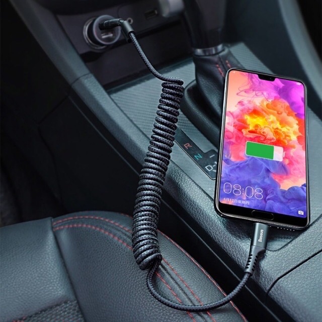 ✅CHÍNH HÃNG✅Dây Cáp sạc Nhanh Lò Xo Baseus Spring USB Lightning Flexible 2A trên xe ô tô-Dây sạc Xoắn cho IPhoneX/XsMax