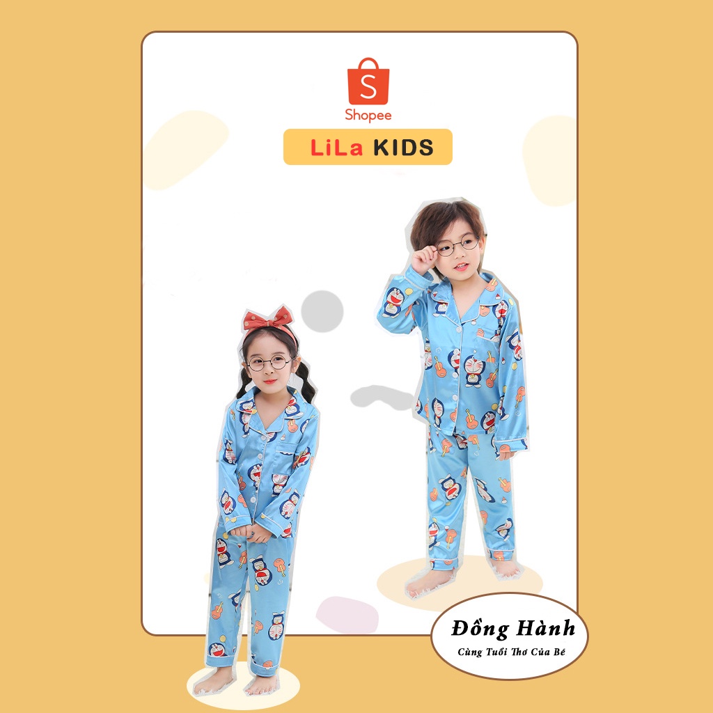 Bộ đồ ngủ cho bé trai bé gái in hình Đreamon mặc đều xinh, Đồ bộ Pijama in hình cute cho bé từ 6-28kg - LILA KIDS