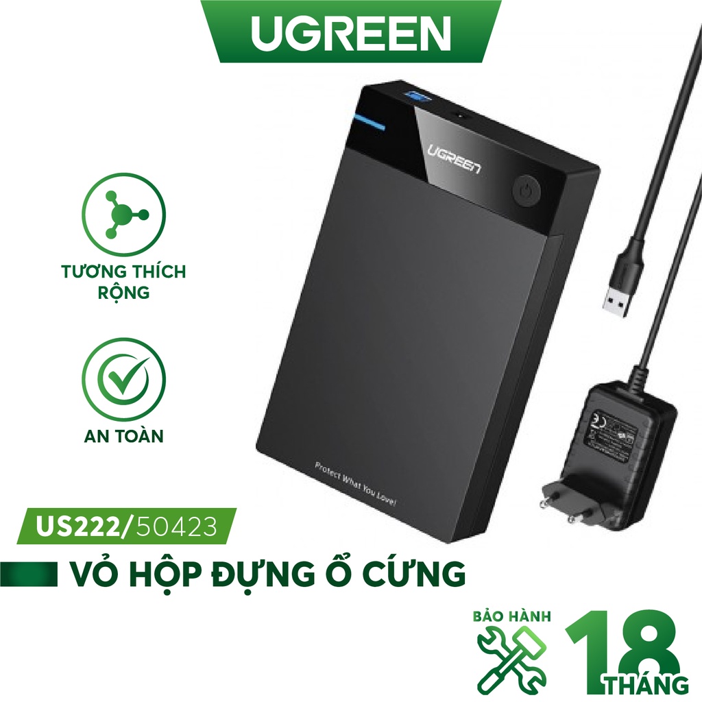 Vỏ hộp đựng ổ cứng SATA 3.5/2.5 inch, dài 50cm, hỗ trợ 10TB, USB 3.0 UGREEN US222 50422