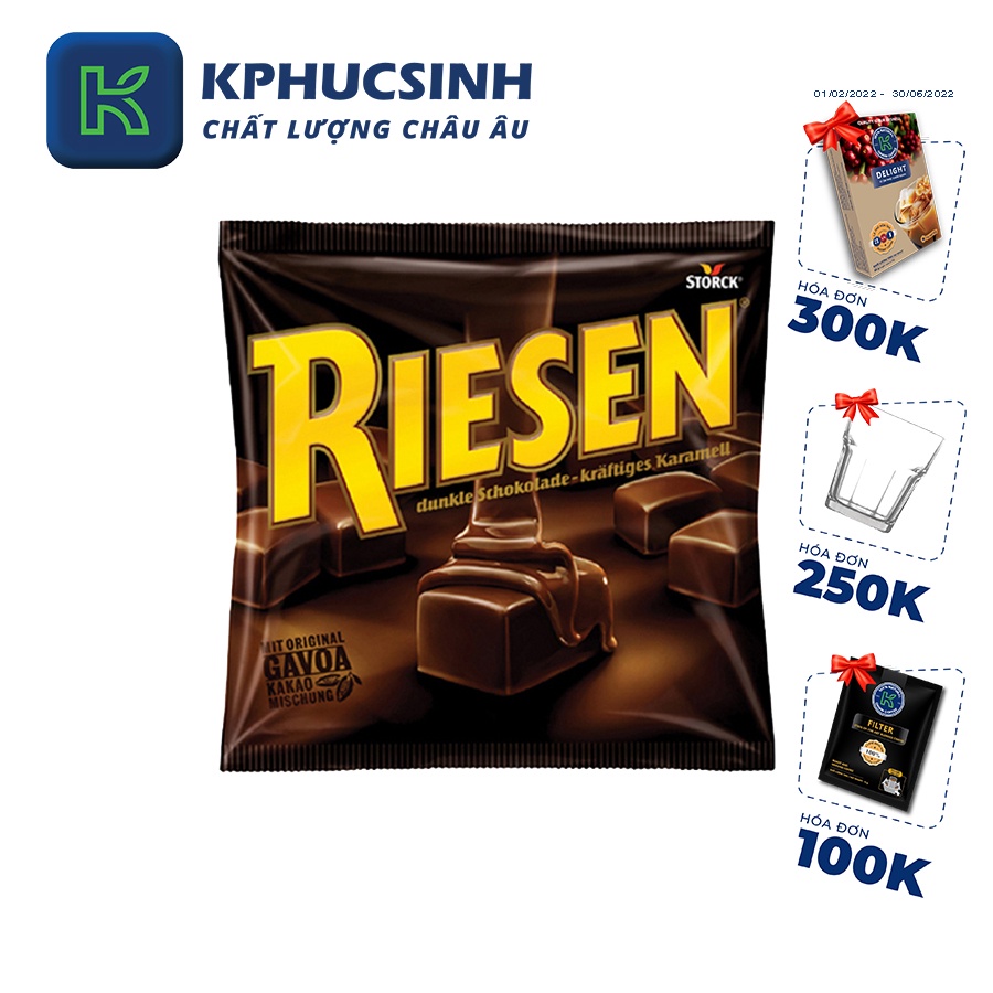 Kẹo sôcôla đen nhân mềm chewy toffee hiệu Riesen 105g KPHUCSINH - Hàng Chính Hãng