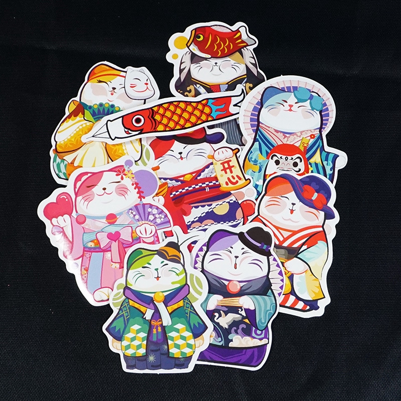 Set 9 Miếng Dán Trang Trí Tủ Lạnh / Laptop Chống Thấm Nước Hình Mèo Hoạt Hình Nhật Bản