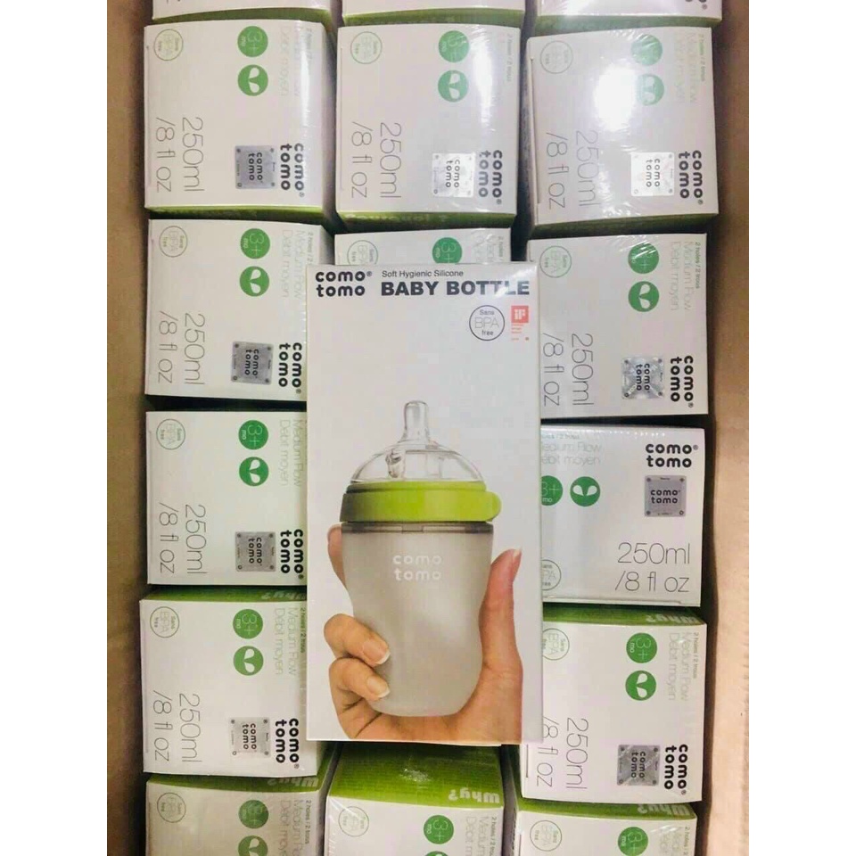 Bình sữa Comotomo chính hãng, núm ti siêu mềm kết hợp núm ti chống sặc an toàn cho bé