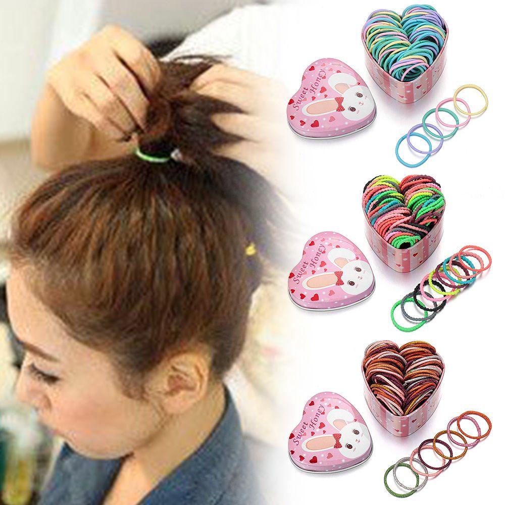 Hộp 50 Dây Chun Buộc Tóc Đuôi Ngựa Nhiều Màu Sắc Dành Cho Nữ Giá Đỡ