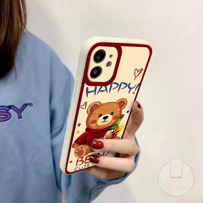 Ốp  iphone GẤU NÂU BEAR HAPPY CUTE ốp lưng iphone cạnh vuông X / XS 11promax 8plus 13Pro 12Pro X XS XR 7 Plus