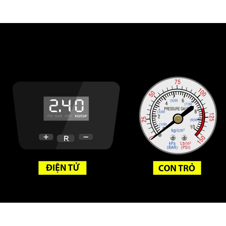 Bơm lốp ô tô xe hơi điện tử thông minh TỰ NGẮT Car365 chính hãng, Công Suất Lớn, Bơm Nhanh