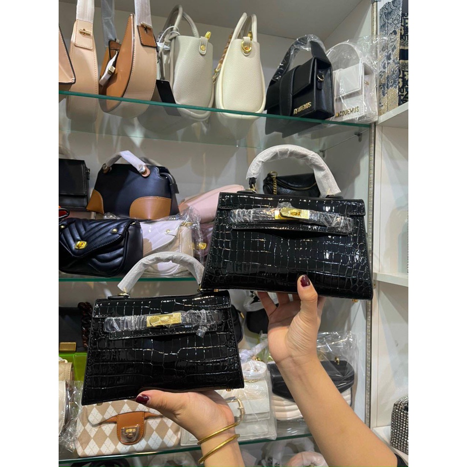 Túi Xách HM kelly Bản DA Rắn Bóng sz19,22cm Hàng Cao Cấp-Tặng Khăn Lụa