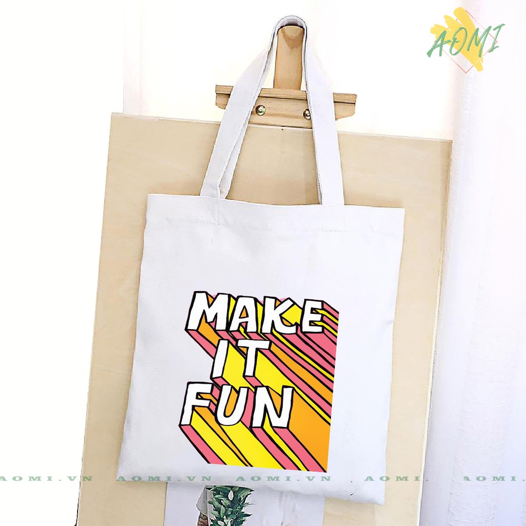 TÚI VẢI SLOGAN HAY ĐEO VAI TOTE CANVAS BAG CÓ KHÓA KÉO SIZE LỚN 33x38cm CUTE XINH ĐẸP TIỆN ÍCH DẠO PHỐ DU LỊCH