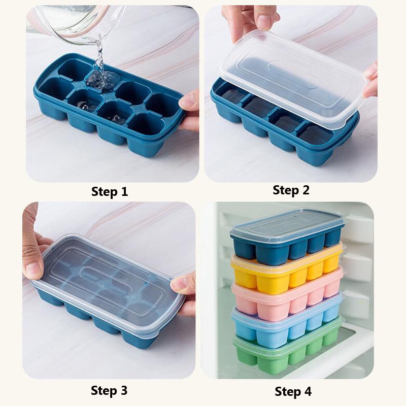 Khuôn Silicone Làm Đá 8 Ô Có Nắp Đậy