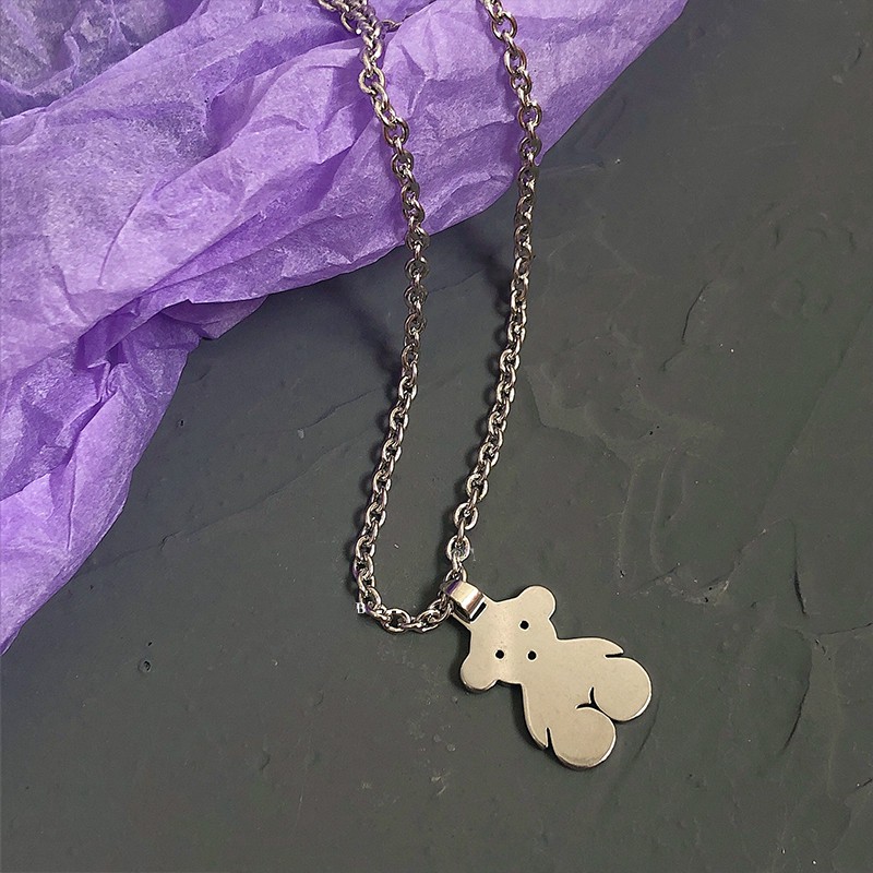 vòng cổ Thép Titan Mặt Hình Gấu Xinh Xắn Phong Cách Hip-Hop