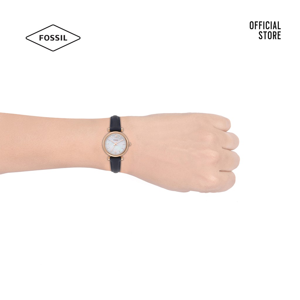 Đồng hồ nữ Fossil Carlie Mini ES4502 dây da - màu xanh
