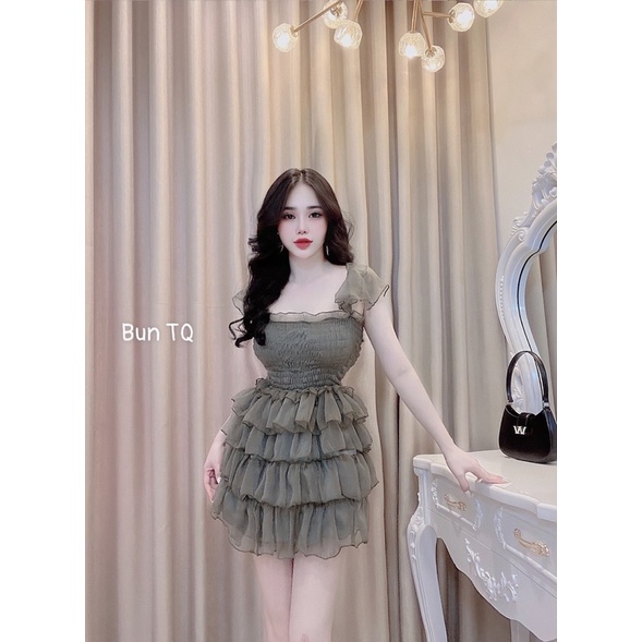 Váy tơ tầng chun ngực