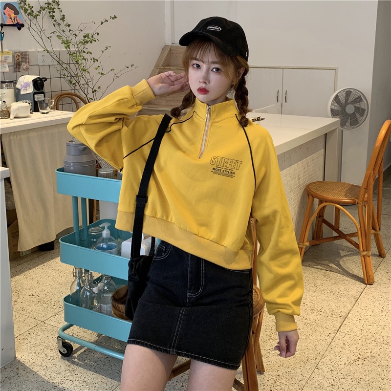 Áo Nỉ Nữ Dài Tay Cổ Đứng Thời Trang Hàn