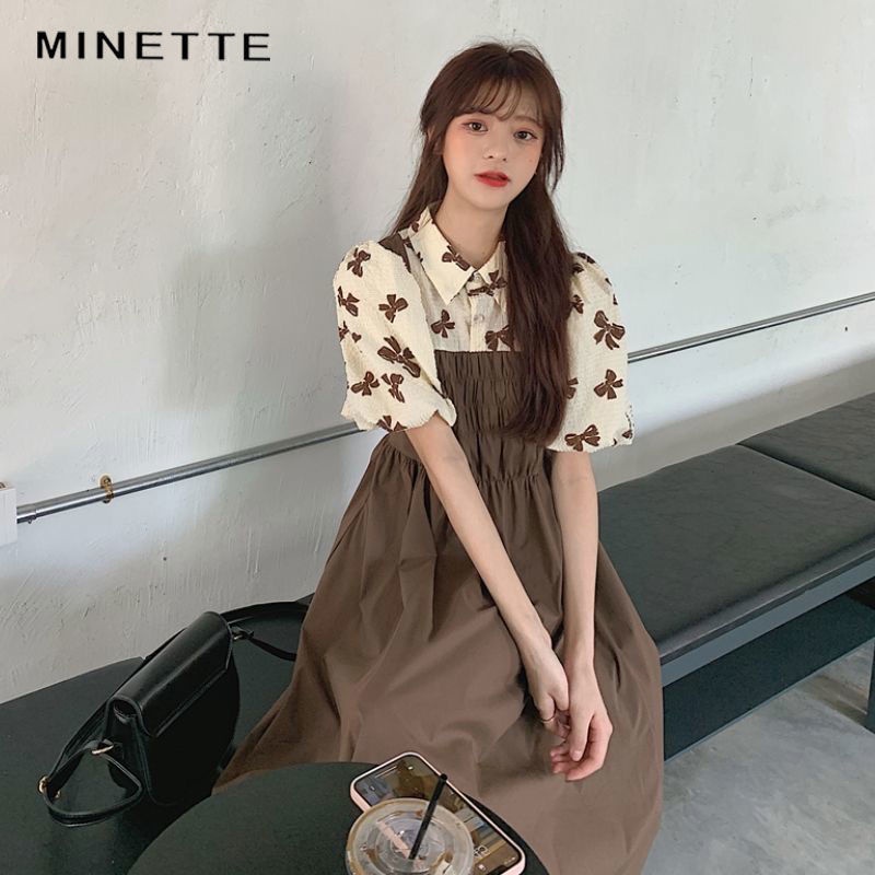 Đầm Giả Hai Lớp Cổ Polo Tay Phồng Thời Trang Mùa Hè Thanh Lịch