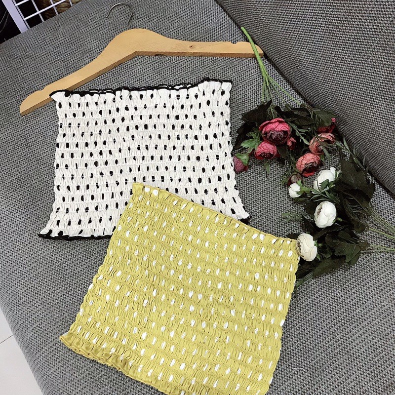 Áo ống nhún thun,hoạ tiết chấm bi.
