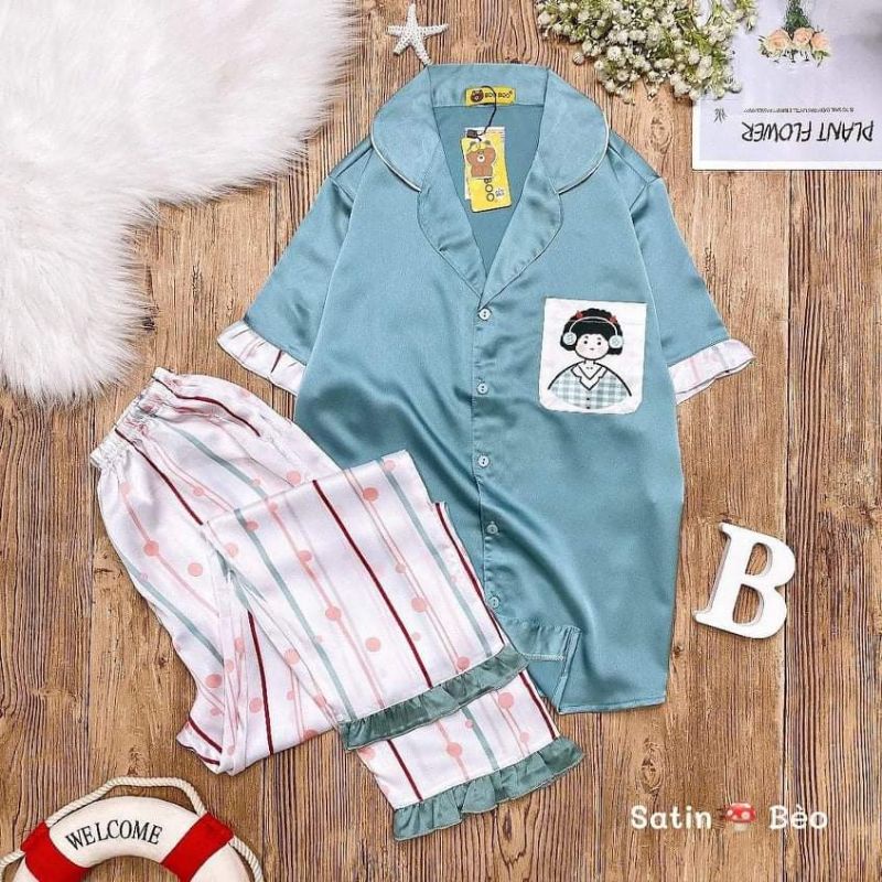 Bộ Satin tay ngắn quần dài hot ♥️ Freesize 40-58kg