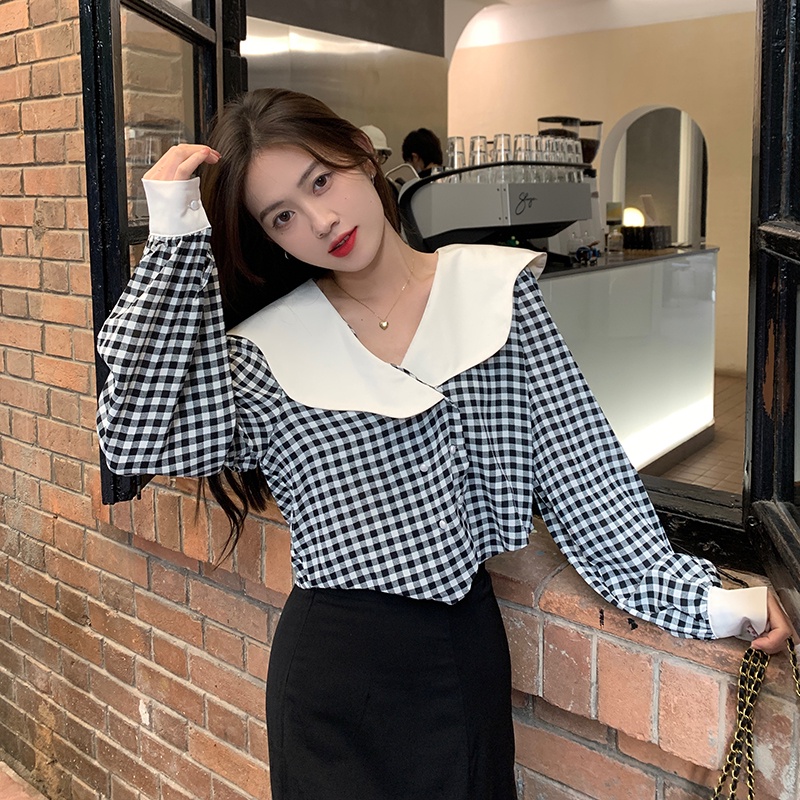 Áo Sơ Mi Nữ Tay Dài Họa Tiết Caro Thời Trang Phong Cách