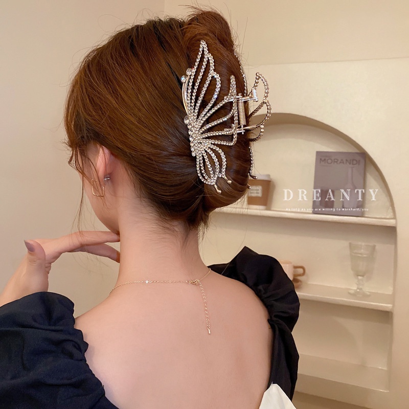Kẹp Tóc Hình Bướm Đính Kim Cương Giả Phong Cách Pháp Cổ Điển Thời Trang