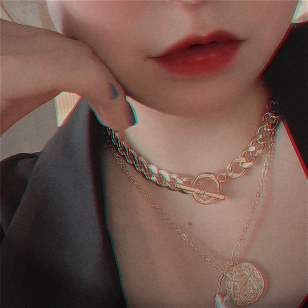 Dây chuyền hai lớp mặt ổ khóa hình trái tim phong cách Hàn Quốc