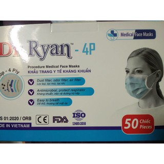 Khẩu trang y tế 4lớp kháng khuẩn Dr.Ryan 50c/hộp