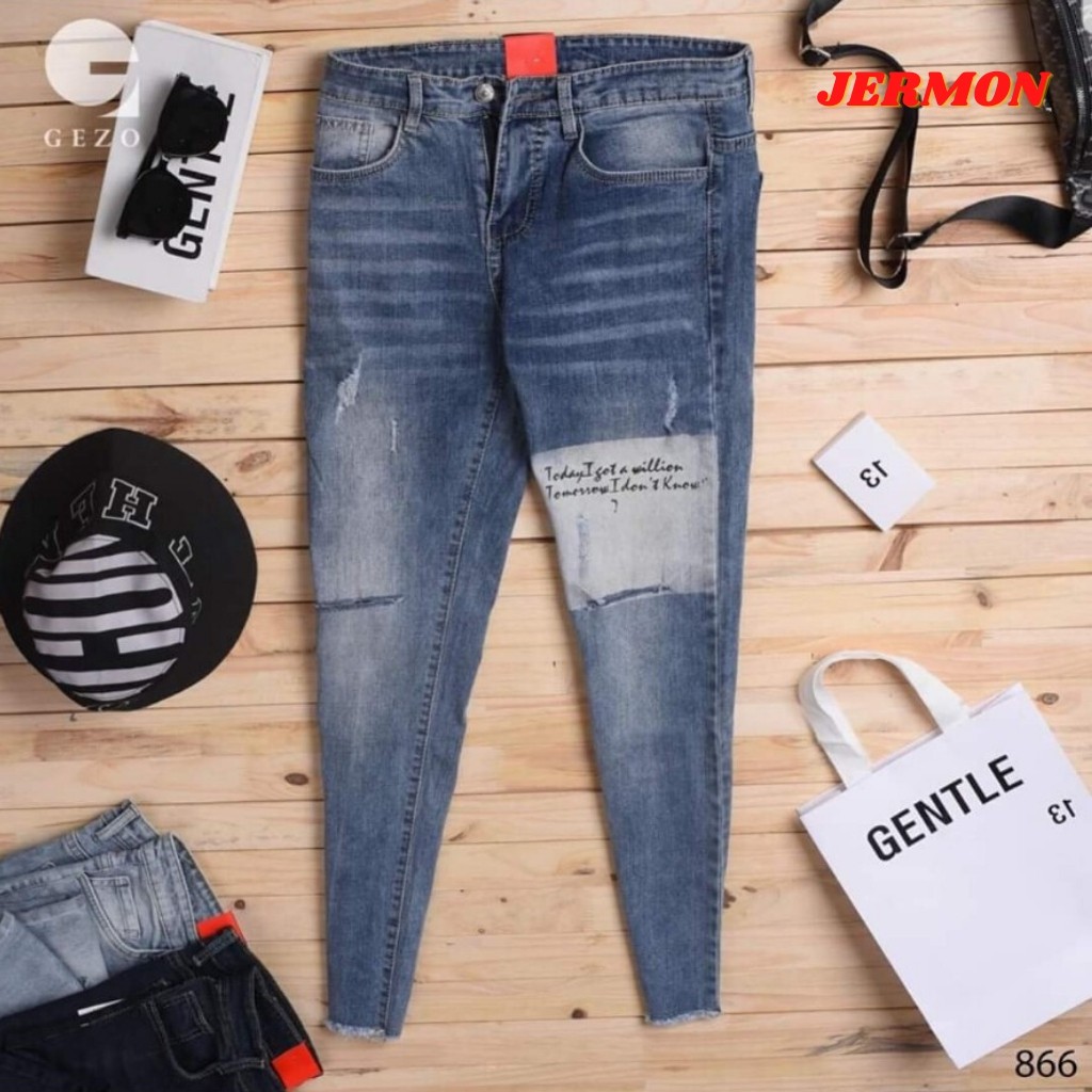 Quần Jean Nam Chất Bò Hàng VNXK AD866 In Chữ Xanh Rách Phong Cách 2020 (44-70KG) | BigBuy360 - bigbuy360.vn